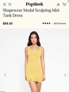 Populush Yellow Shapewear Modal Sculpting Mini Tank Dress